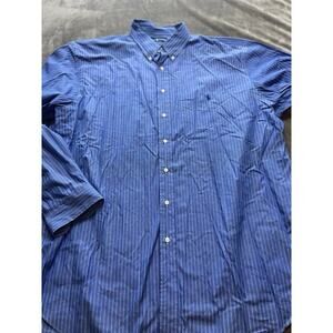 Ralph Lauren Classic Fit Men's 2XLT‎ Blue White Striped Button Up Long Sleeve